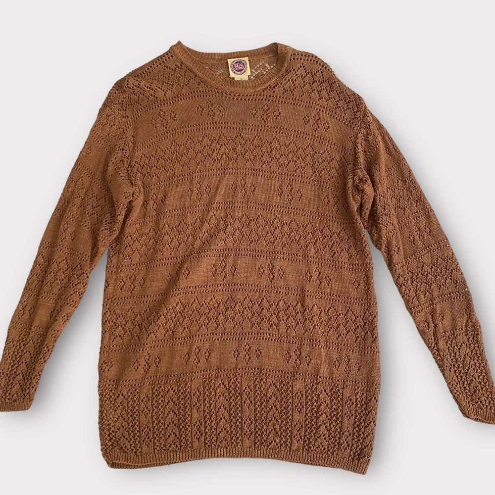 Vintage Saks Fifth Avenue Women’s Sweater Medium Linen Blend Crochet Detail